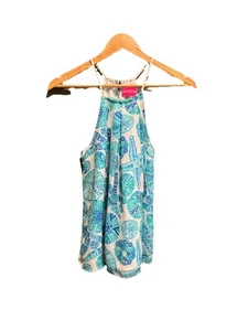 Lilly Pulitzer blau grün Blumen Neckholder Damen ärmelloses Top Gr. XS - Bild 1 von 5