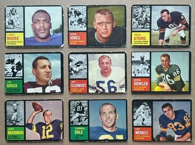 Lote de 29 tarjetas de fútbol americano Topps 1962 - 5 HOFers - 5 impresiones cortas - ver fotos Foto 1 de 4