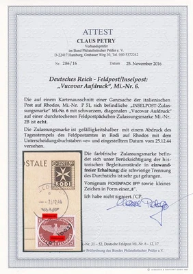 Feldpost/Inselpost: MiNr. 6, gestempelt auf Briefausschnitt, BPP Attest - Bild 1 von 2