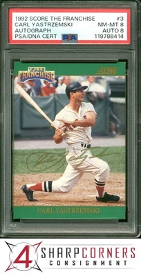 1992 SCORE THE FRANCHISE AUTO #3 CARL YASTRZEMSKI #/2000 POP 6 PSA 8 DNA AUTO 8 - Image 1 of 4