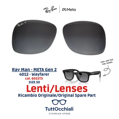 Lenti Ricambio ORIGINALI Ray Ban Meta GEN 2 RW 4012 c. 601ST3 Polar Gray size 50 - Immagine 1 di 4