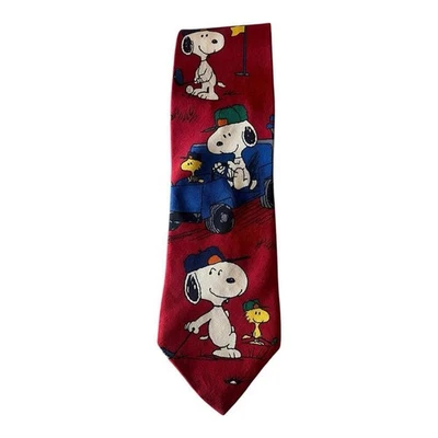 Corbata de cuello de seda vintage Snoopy y Woodstock Golfing Joe Golfer Peanuts de Schulz Foto 1 de 4