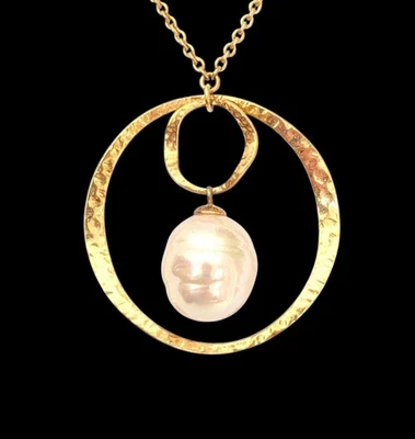 COLLAR CHAPADO EN ORO 925 17.5" CON COLGANTE DE PERLAS FLOTANTES 17.63 GRAMOS Foto 1 de 3