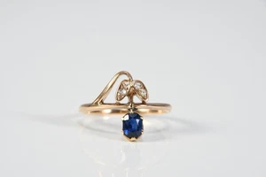 C25W15- Jugendstil Gold 585 14kt Ring Altschliff Diamanten und Saphir blau - Bild 1 von 12