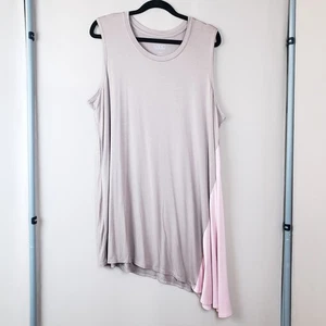Logo Layers Lori Goldstein Top 1X Tank Tunic Asymmetric Hem Colorblock Tan Pink - Picture 1 of 6