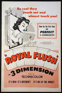 ROYAL FLUSH POKER GAMBLING 3-D RARITY 1953 1-SHEET MOVIE POSTER  - Foto 1 di 1