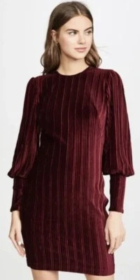 Black Halo Loxlee Emperador Sheath Velvet Burgundy Bishop Sleeves Dress sz 6 - Image 1 of 4