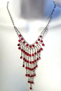 Collar de diamantes de imitación rojos flecos plateados 17" con extensor - Imagen 1 de 3