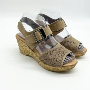 Spring Step MITU Wedge Sandals EU 36  Women's 5.5-6 Beige Perforated Leather - Picture 1 of 9