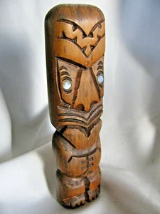 INDIO MAORÍ / NUEVA ZELANDA OJOS PAULA CÁSCARA / TÓTEM DE MADERA ANTIGUO ARTESANAL - Imagen 1 de 8