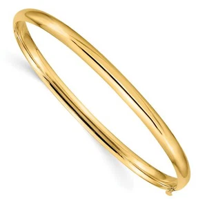 10k Yellow Gold 3/16 High Polished Hinged Bangle Bracelet - Picture 1 of 7