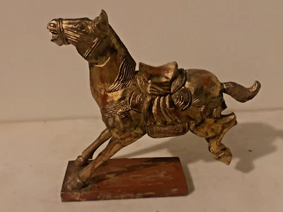 Rare Vintage Wood Hand Sculpture &Painted Chinese Tang Dynasty bucking War Horse - Image 1 of 4