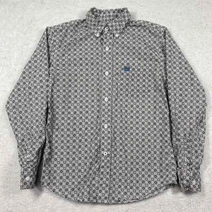 Cinch Youth Boys Shirt M 10 Tan Blue Geometric Diamond Cowboy Western Rodeo - Picture 1 of 8