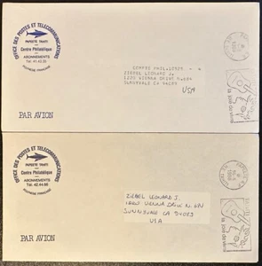 1988-9 French Polynesia 2 official covers (diff. colors) to US; slogan cancel *d - Picture 1 of 2