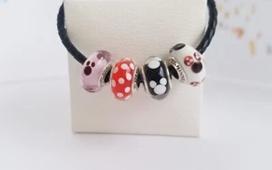 Set Of 4 New Pandora Authentic Disney Mickey and Minnie Murano Charms - Picture 1 of 6
