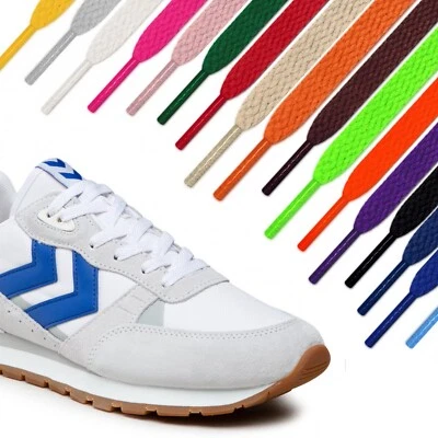 Flat Shoe Laces for Trainers or Boots Shoes 8mm Wide Black White or Colour Laces - Image 1 of 4