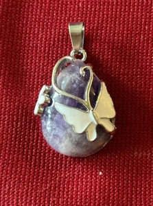 Amethyst Enameled Butterfly Silvertone Pendant 1” X 3/4” J109 - Picture 1 of 4