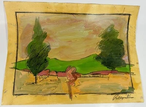 1985 Harry Hilson Twin Trees Modern Abstract Acrylic on Paper Original Painting - Picture 1 of 10