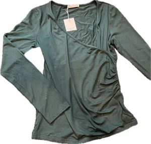 MANGOPOP Women's Size Med T-Shirt Cross Wrap/ Ruched/V Neck / Long Sleeve~NWT - Picture 1 of 3