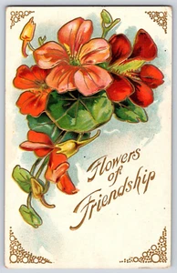 Cartolina antica Fiori dell'amicizia Winsch non affrancata goffrata retro diviso - Foto 1 di 2
