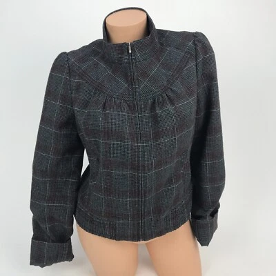 Chaqueta corta halógena para mujer estampada a cuadros bombardero moto gris azul marino cremallera talla mediana Foto 1 de 4