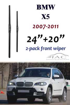 适用于宝马 X5 E70 2007 - 2011 24 英寸 + 20 英寸前挡风玻璃刮板 2 包 — 第 1/2 张图片