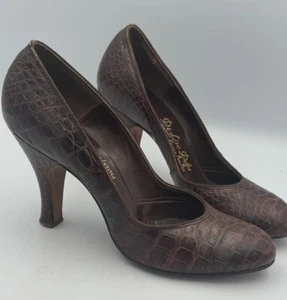 1940s Brown Alligator Leather Pumps Heels from DeLiso Debs by Palter DeLiso 6 AA - Picture 1 of 8