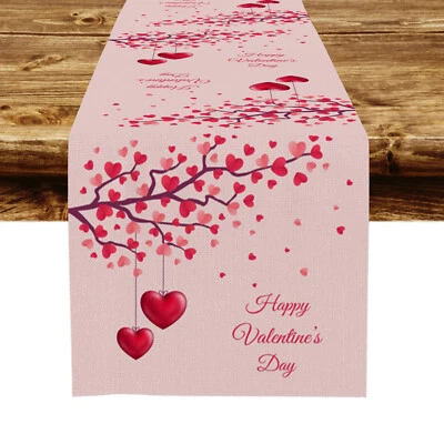 Pink Love Heart Valentines Table Runner Kitchen Dining Coffee Table Decoration - Image 1 of 4