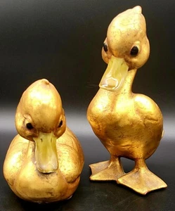 Vtg Anthony Freeman McFarlin Pottery Duck Figurines Gold Leaf Finish As Is - Picture 1 of 7