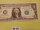 $1 One Dollar Bill Fancy Serial # 5 Of A Kind, 5 In A Row, Lucky 7'S (Lot 117)