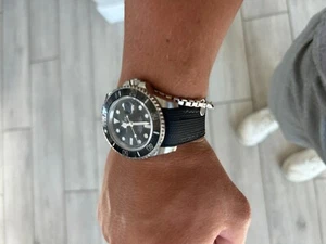 22 mm Wasserdicht SCHWARZ Segeltuch Muster Riemen Gummi SCHWARZ Rolex Sea-Dweller - Bild 1 von 10
