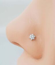 0.20Ct Lab-Created Diamond Round Flower Nose Piercing Pin 14K White Gold Finish