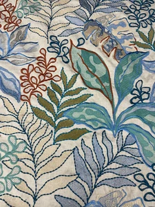 3.25 yd Opuzen Bandipur Heritage Blue Embroidered Botanical Multi-Purpose Fabric - Picture 1 of 16