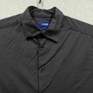 Eton Shirt Mens XL Black Jersey Button Up Long Sleeve Dress Casual Cotton Top - Picture 1 of 10