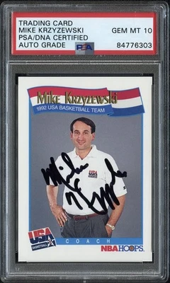 MIKE KRZYZEWSKI SIGNED 1991 NBA HOOPS BASKETBALL ROOKIE CARD COACH K PSA AUTO 10 - Image 1 of 2