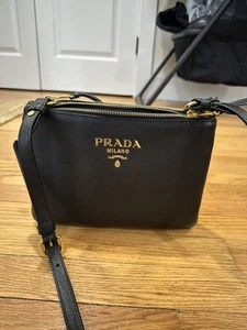 PRADA BANDOLIERA VITELLO PHENIX NERO Crossbody Bag - Picture 1 of 18