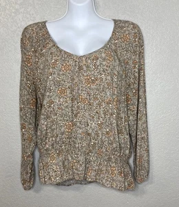 Faded Glory Damen Waldfee Bauern Top Größe XL braun Blumen gesmokte Taille - Bild 1 von 13