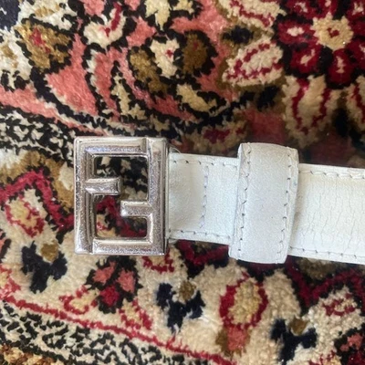 Cinturón FENDI FF Logo Hebilla Cuero Blanco Talla 40 Hecho en Italia Foto 1 de 3
