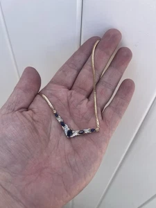 10K Gold Sapphire & Diamond 18” Necklace 3.94 Grams Elegant Vintage Pendant - Picture 1 of 11