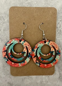 Sublimation große runde Ohrringe Blumenmuster Ohrhänger Handarbeit - Bild 1 von 1