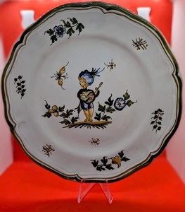 1 Plato Facien Moustiers Plato Francia Fait Violinista Principal con Mariposa y Flor - Imagen 1 de 3