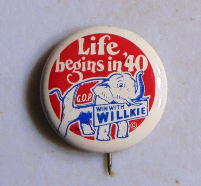 Wendell Willkie 1940 campaña pin botón político Foto 1 de 2