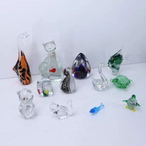 12 pc Art Glass Figural Paperweights Cat Goldfish Turtle Squirrel - Picture 1 of 18