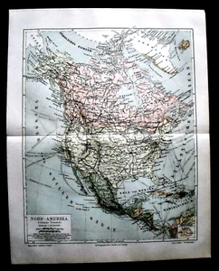 1902 Original Geoographical.Map..AMERICA DEL NORD..POLITICA E PANORAMICA.Meyers - Imagen 1 de 1