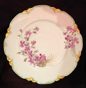Antique Haviland & Co Limoges H&C L France 8.5" Gold Trim Scallop Violets signed - Picture 1 of 8