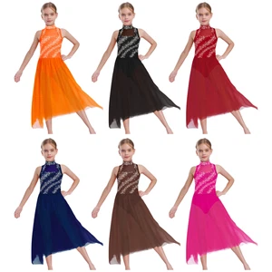 Kids Girls Dresses Mock Neck Leotard Skating Dress Recital Unitard Ballet Maxi - Picture 1 of 51