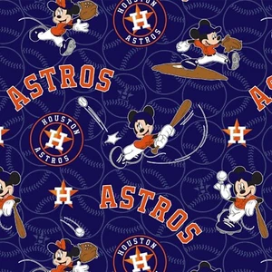 HOUSTON ASTROS MICKEY MOUSE ESTAMPADO 100% ALGODÓN TELA POR 1/2 YARDA MLB - Imagen 1 de 1