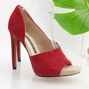 French Connection Women's D'Orsay Pump Size 8 High Heel Red Suede Open Toe - Picture 1 of 12