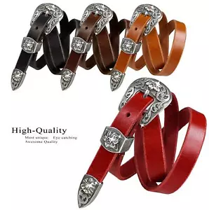 Western Rhinestone Crystal Antique Engraved Buckle Leather Belt 3/4"(19mm) Wide - Picture 1 of 11