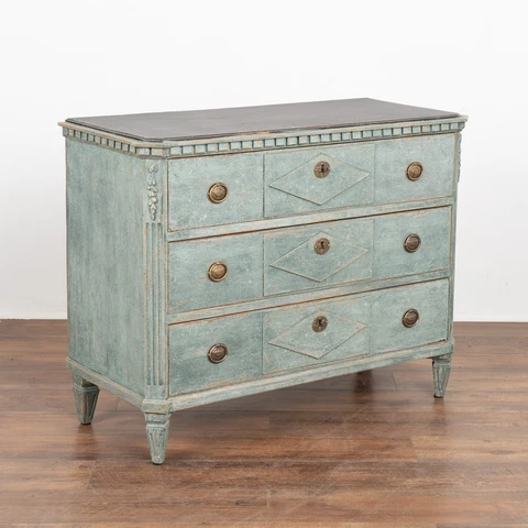 Blue Painted Gustavian Pine Chest of Three Drawers, Sweden circa 1860-80 Cover